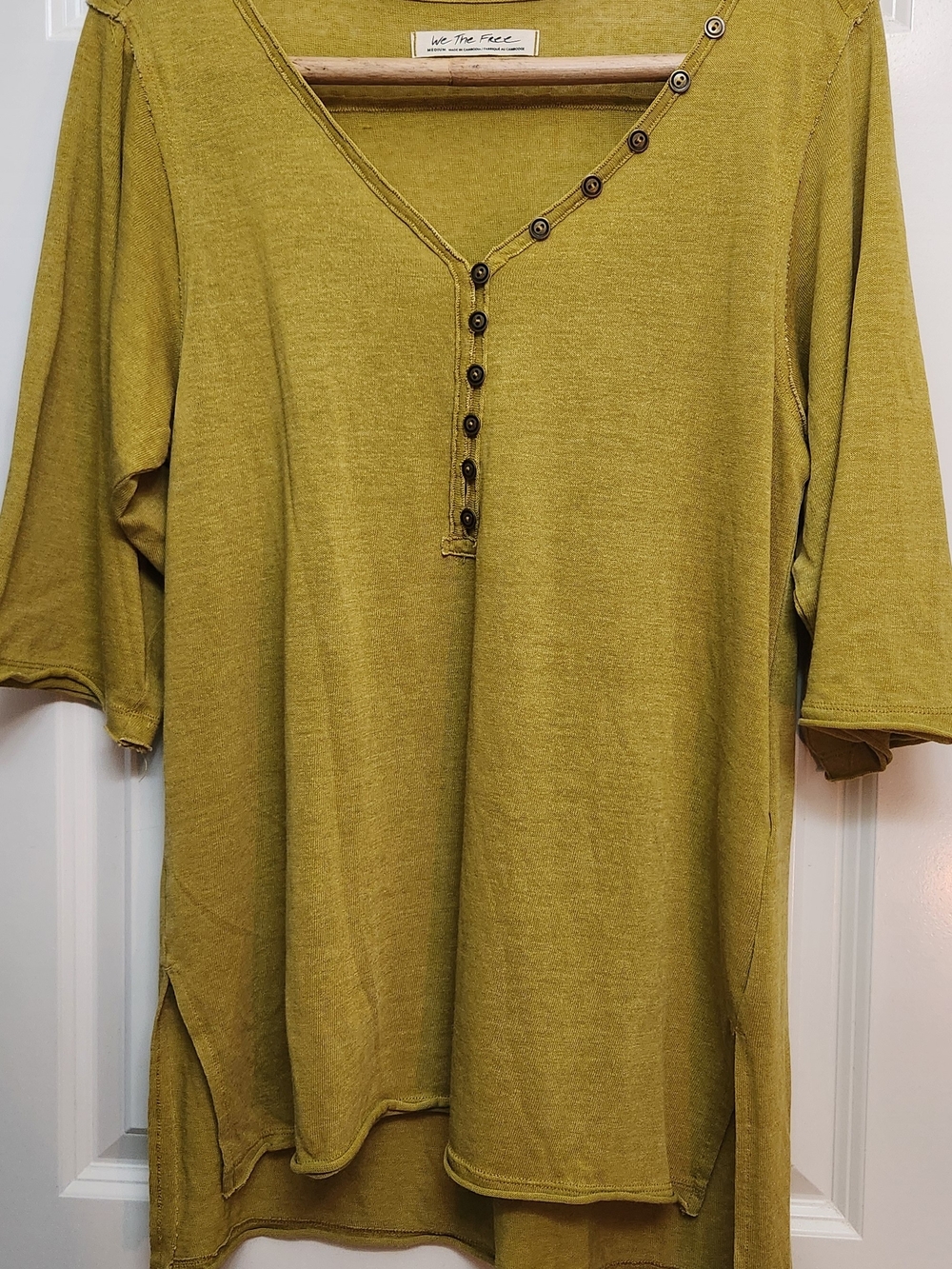We The Free,  Womens, Mustard Yellow, Size MED.  Henley Button Shirt.
